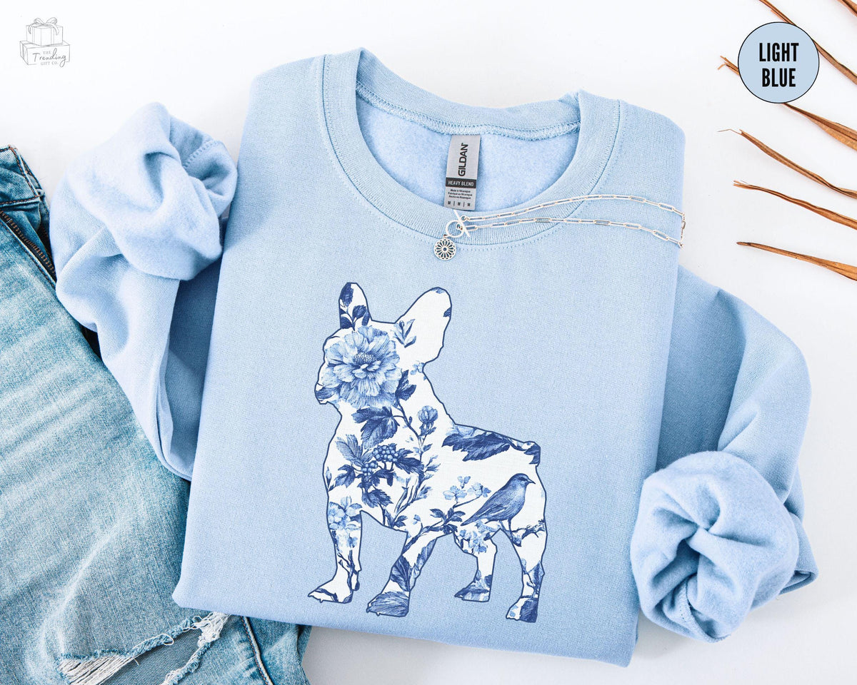 Blue Floral French Bulldog Sweatshirt ToileFrenchie Mama Crewneck Dog Lover Mothers Day Sweater New Pet Owner GiftFrenchie Dog Shirt Sweatshirt – Cozy Vibes · Must-Have Style