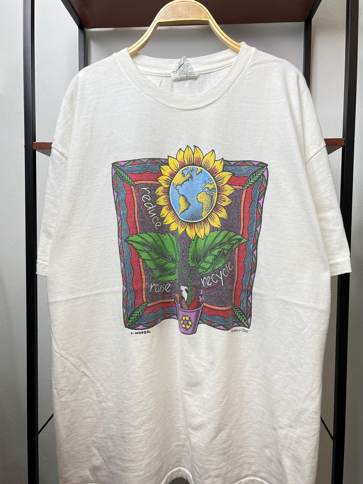 Vintage 90s Human i Tees Sunflower Reduce Reuse Recycle T Shirt Eco Message Tee Size XL Graphic Tee – Aesthetic Look · Must-Have Style