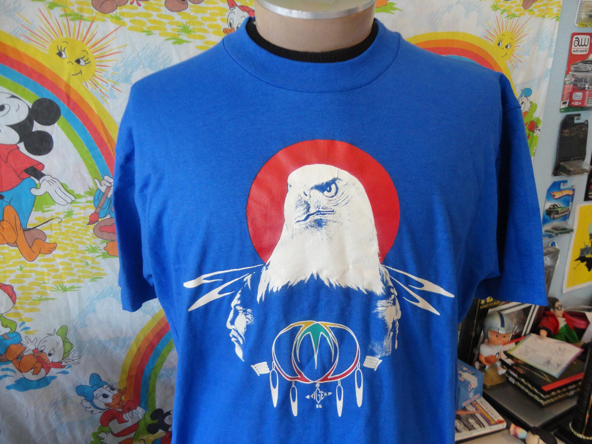 Vintage 9039s Native American Eagle Spirit Tshirt Size XL New nwt Tiger 86 USA Single Stitch Indian and Eagle Blue T Shirt Size XL Graphic Tee – Aesthetic Look · High-Quality Print