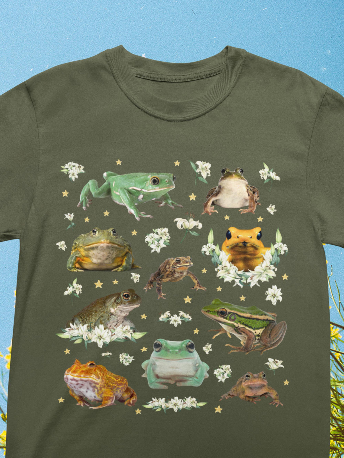Weirdcore Frog Tee Shirt with Stars Cute Floral Dreamcore TShirt Animal Lover Silly Nostalgic Frog Gift for Funny Sister Who Loves Frogs Graphic Tee – Fan Favorite · Must-Have Style