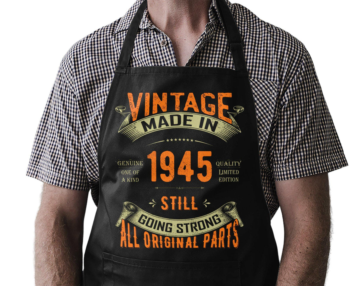 80 Years Old Still Sizzling Unisex Funny Cooking Apron 1945 Born BBQ Gift Humor for Men And Women 80th Birthday Surprise Graphic Tee – Easygoing Wear · Great Gift For Fans