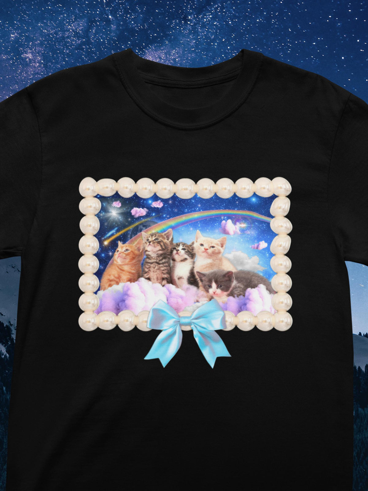 Cat Lover TShirt for Cat Mom or Cat Dad Who Loves Space and Awesome 90s Vibes Silly Animal Lover Tee Shirt with Bow Weirdcore Dreamcore Graphic Tee – Everyday Comfort · Perfect For Daily Wear
