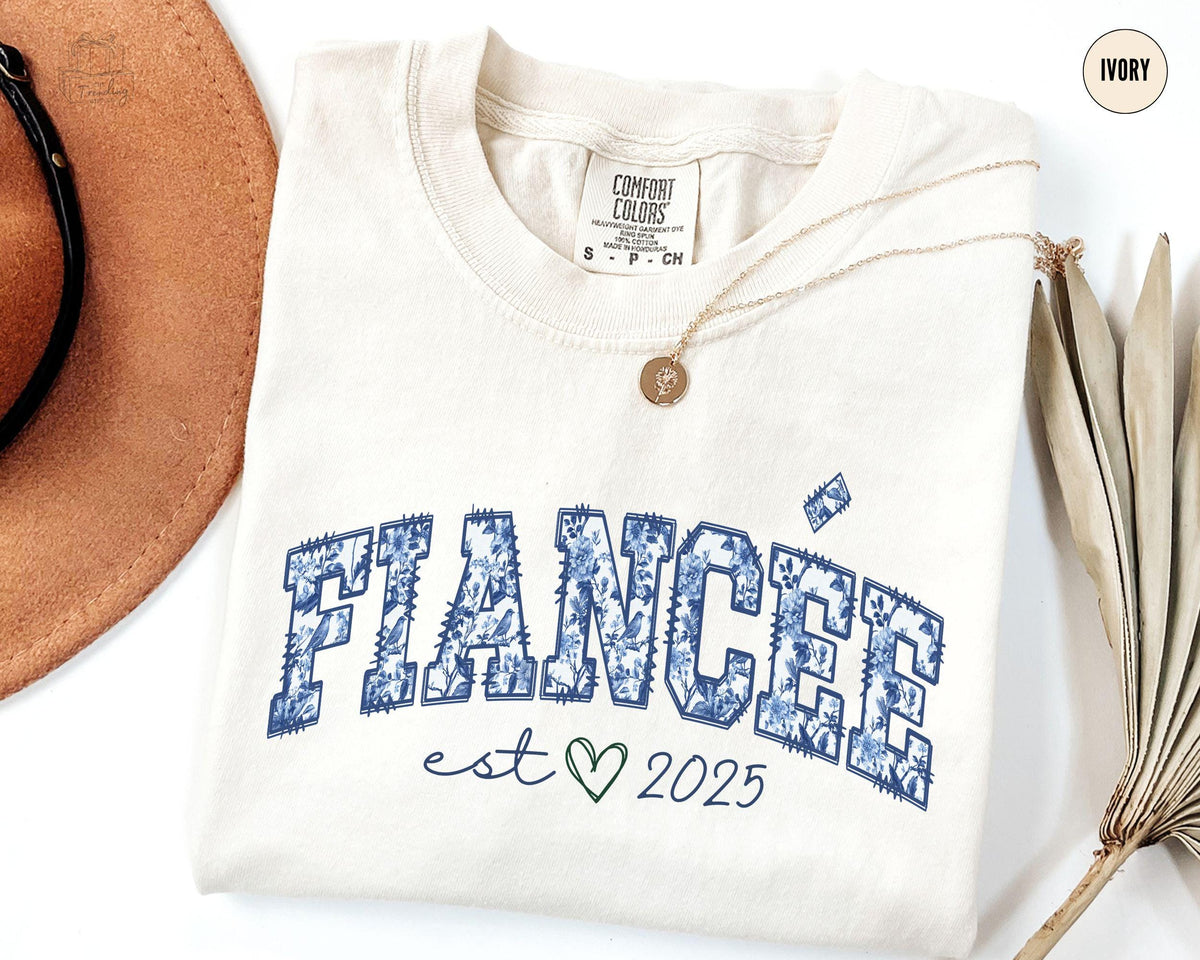 Custom Fiance Shirt Est Toile De Jouy Future Bride Tshirt Engaged GiftsBridal Shower Outfit Floral Fianc Shirt Graphic Tee – Warm & Stylish · Must-Have Style
