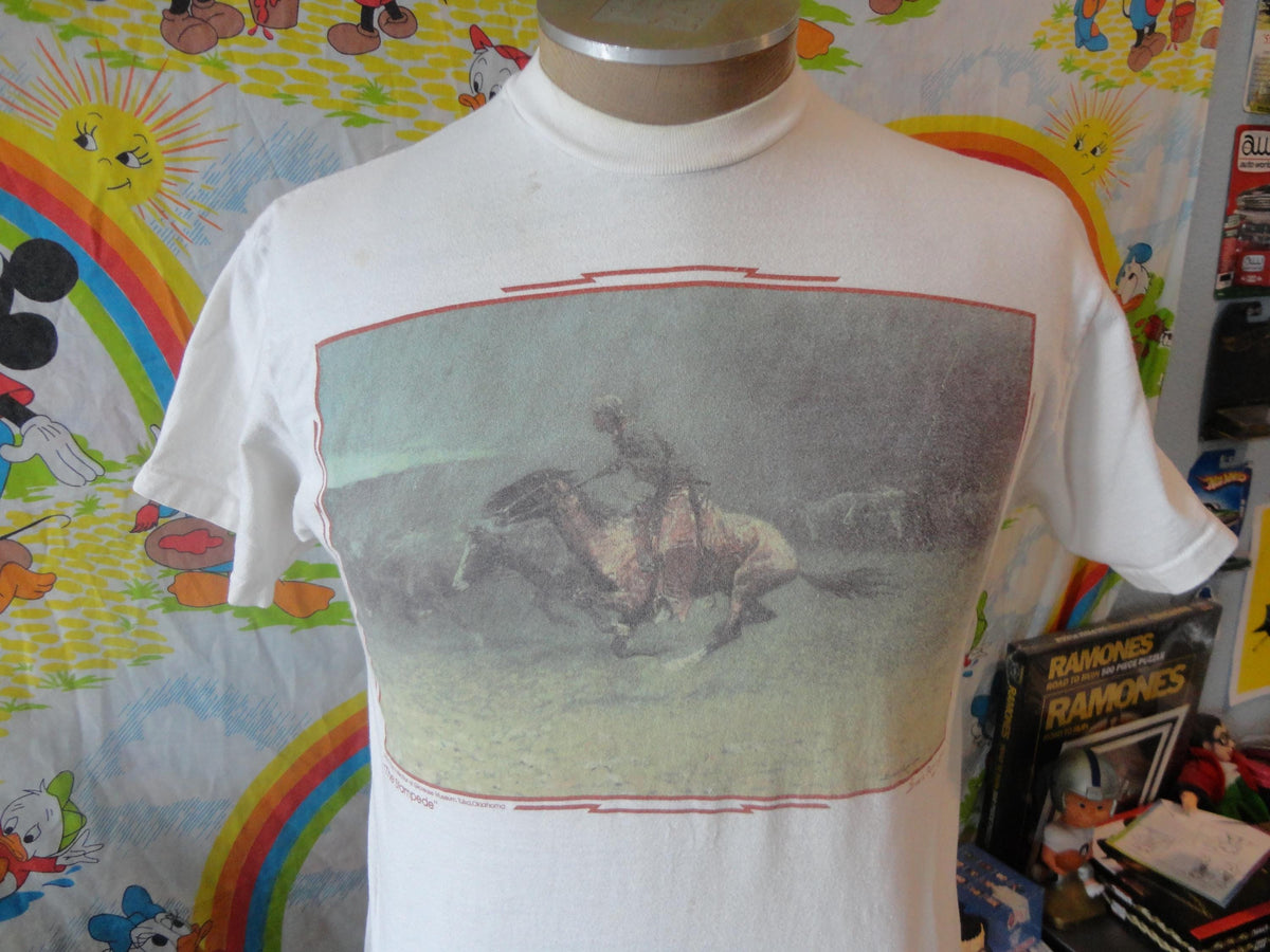 Vintage 9039s Frederic Remington Stampede tee art T Shirt Size M Colorado Oklahoma Artwork Graphic Tee – Easygoing Wear · Perfect For Daily Wear