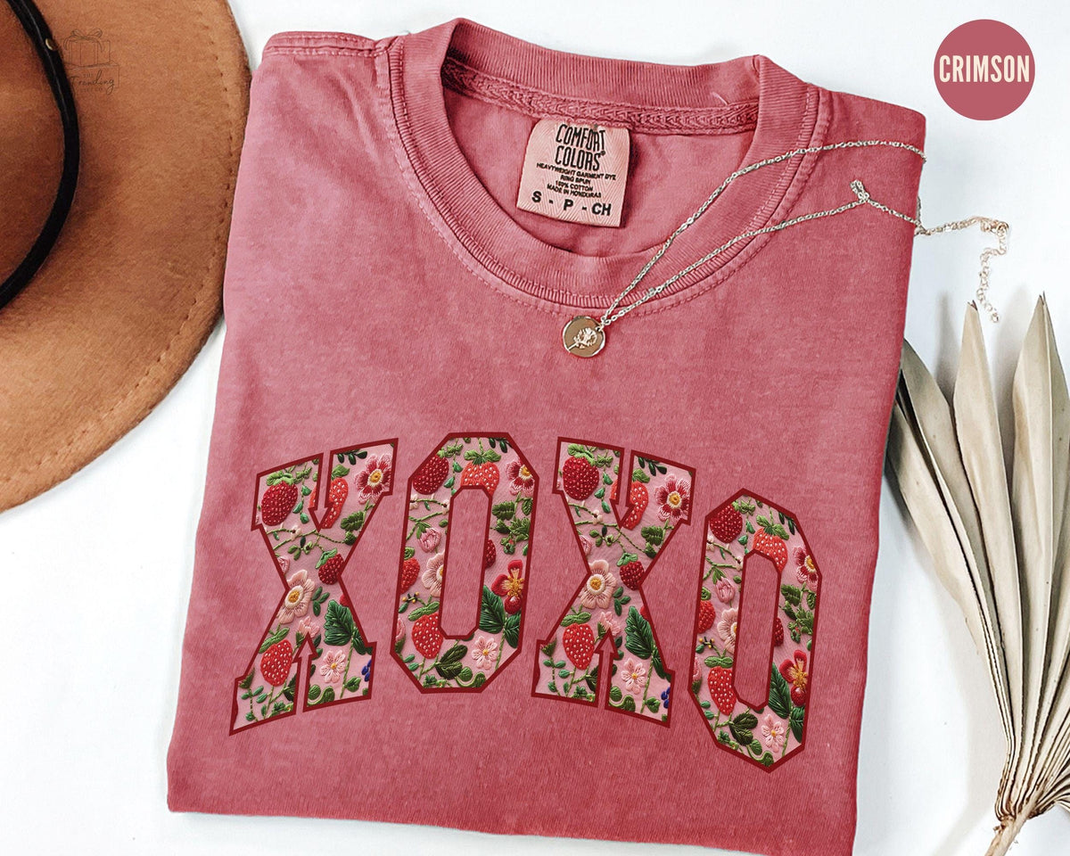 XOXO Shirt Strawberry TShirt Heart Shirt Valentines Day Shirt Cute Valentines Tee Womens Valentines Shirt Graphic Tee – Bold Style · High-Quality Print
