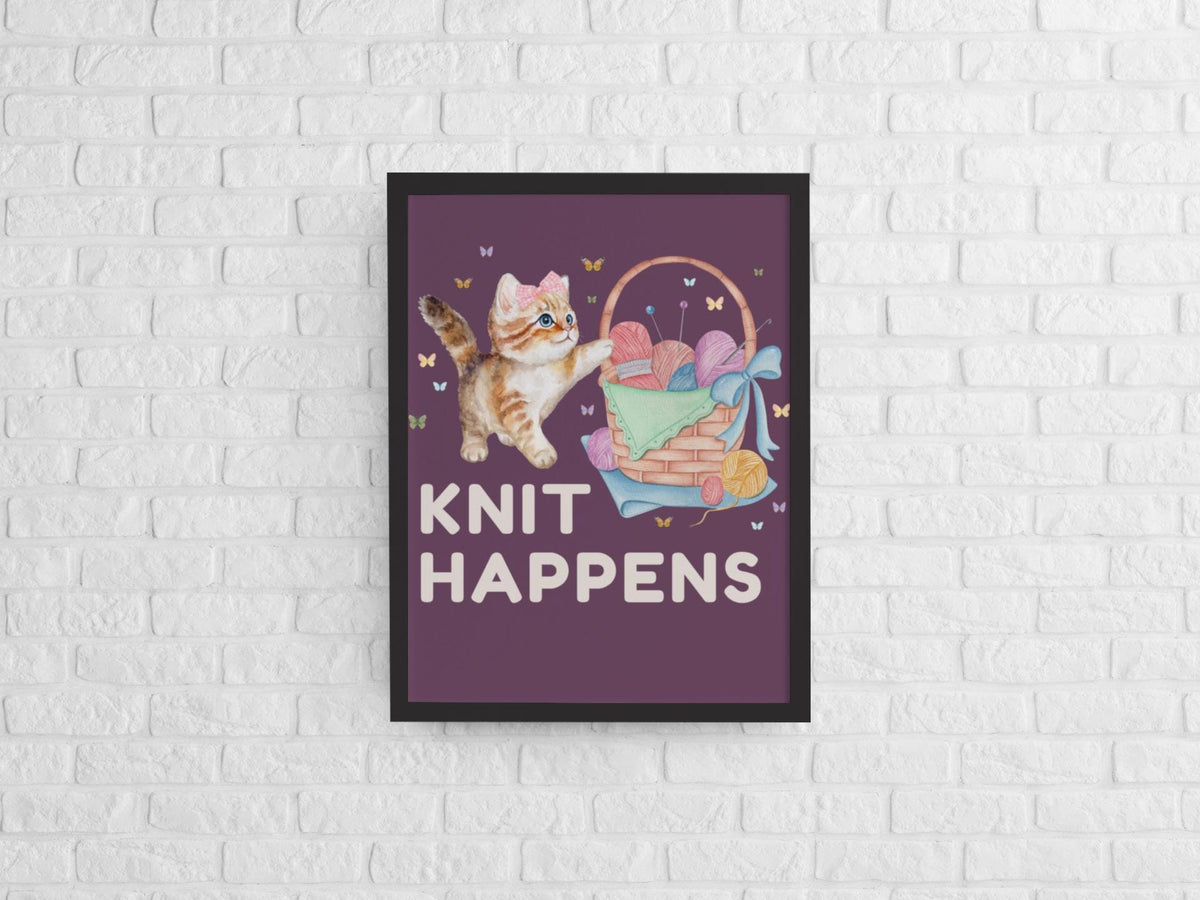 Funny Knitting Poster Print for Friend Who Loves Knitting Knit Happens Funny Cat Mom Cat Dad Gift Cute 90s Throwback Vintage Aesthetic Graphic Tee – Easygoing Wear · Perfect For Daily Wear