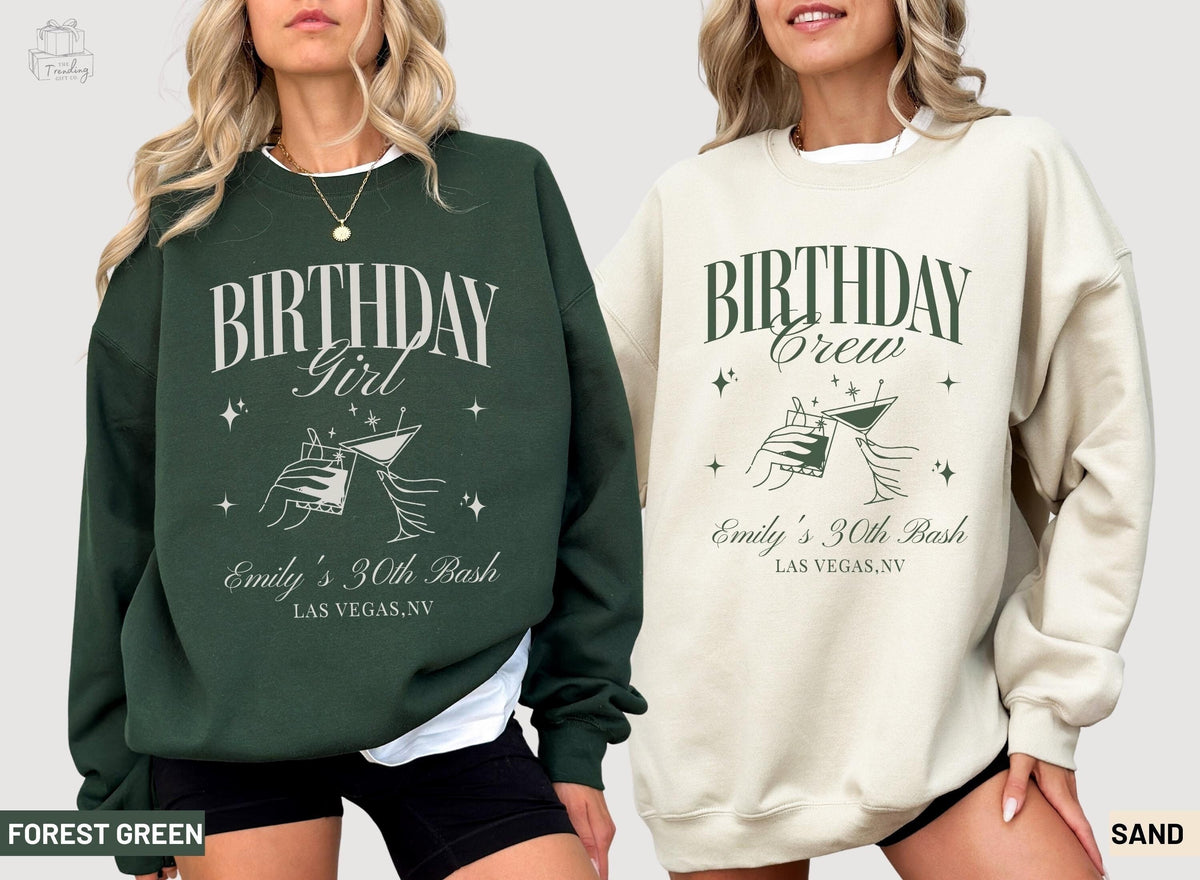 Custom Birthday Sweatshirt Cocktail social club Girls Trip Gift Dirty 30 Birthday Girl Crewneck Personalized Luxury Birthday Group Shirts Sweatshirt – Premium Graphic · Trending Graphic Apparel