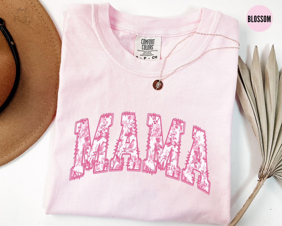 Pink Toile Mama TShirt Comfort Colors Mom Shirt First Mothers Day Gift For Mama TshirtNew Mom Baby Announcement Gifts Graphic Tee – Feel-Good Design · Top Pick For Any Outfit