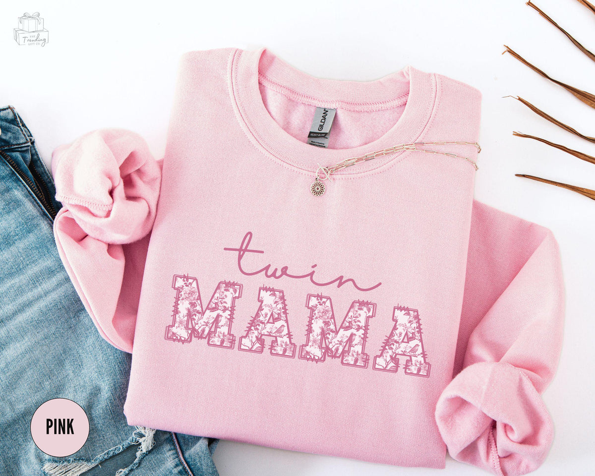 Floral Twin Mom Sweatshirt Pink Twin Mama Sweater Gift For Twin Mom Girl Twins Sweater Boy Twins Shirts Twin Mom Birthday Crewnecks Sweatshirt – Aesthetic Look · Trending Graphic Apparel