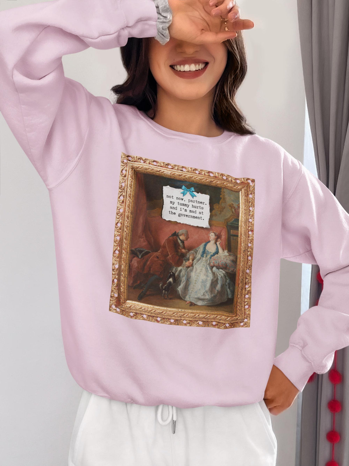 Funny French Art History Sweatshirt for Humanities Major Who39s Mad at the Government Cute Feminist Shirt with Bow Jean Franois de Troy Sweatshirt – Warm & Stylish · High-Quality Print