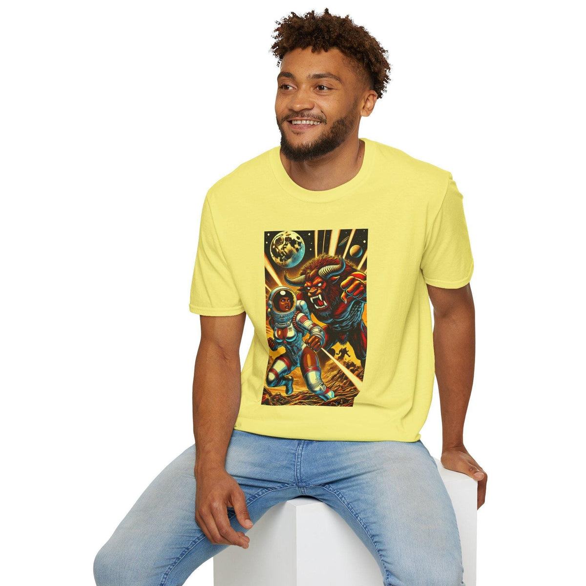 Vintage Space Adventure T Shirt Retro Sci Fi Tee Minotaur Space Lovers Nerdy Barbarella Blaxploitation African American Graphic Tee – Premium Graphic · High-Quality Print