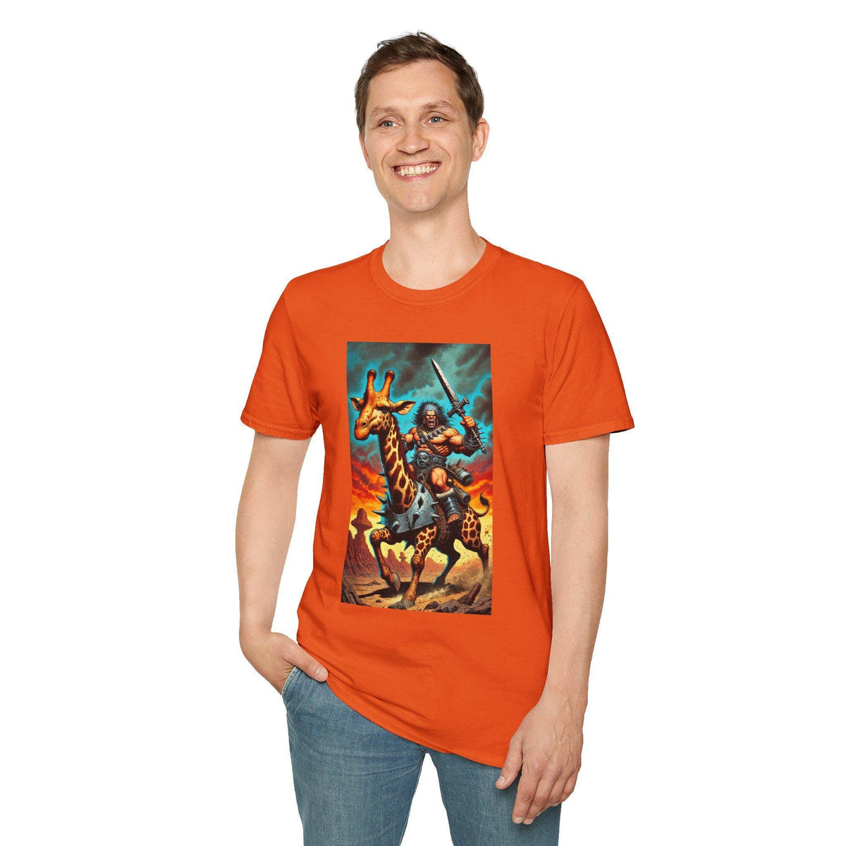 Giraffe Warrior Shirt Retro 9039s Comic Tee High Fantasy Vintage Comic T Shirt Giraffe Lovers Barbarian Warrior Graphic Tee – Bold Style · Must-Have Style