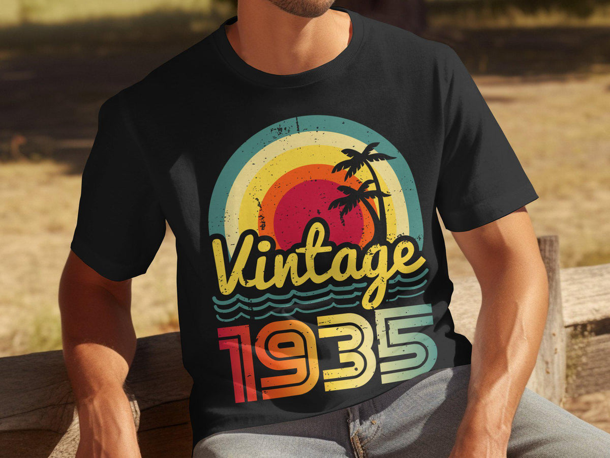 90th Birthday Gifts 1935 Vintage Men39s Birthday TShirt 90th Birthday Gift for Him Classic 90 Year Old Tee Celebrate His Milestone Year Graphic Tee – Bold Style · Great Gift For Fans