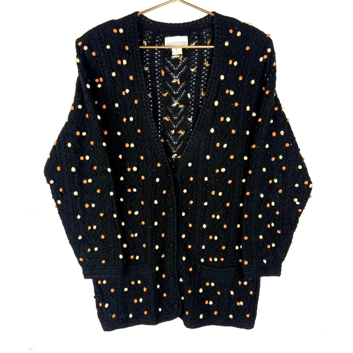 Vintage Grandma Knit Cardigan Sweater Womens Medium Black Pattern 90s Graphic Tee – Fan Favorite · High-Quality Print