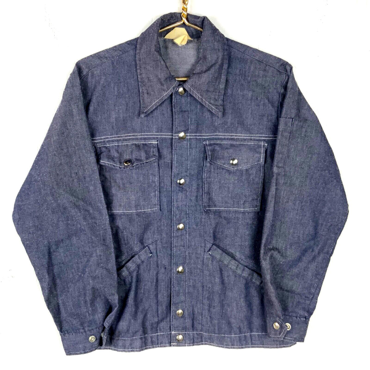 Vintage Champion 1970s Denim Shirt Jacket Medium Blue Dark Wash Snap Button Graphic Tee – Aesthetic Look · Must-Have Style