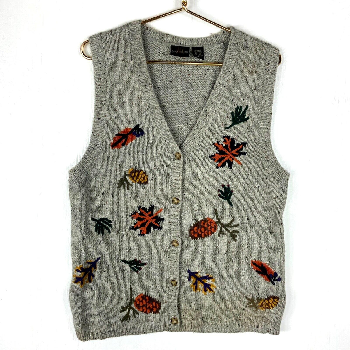 Vintage Grandma Knit Wool Sweater Vest Womens Large Gray Embroidered 90s Graphic Tee – Soft Feel · High-Quality Print