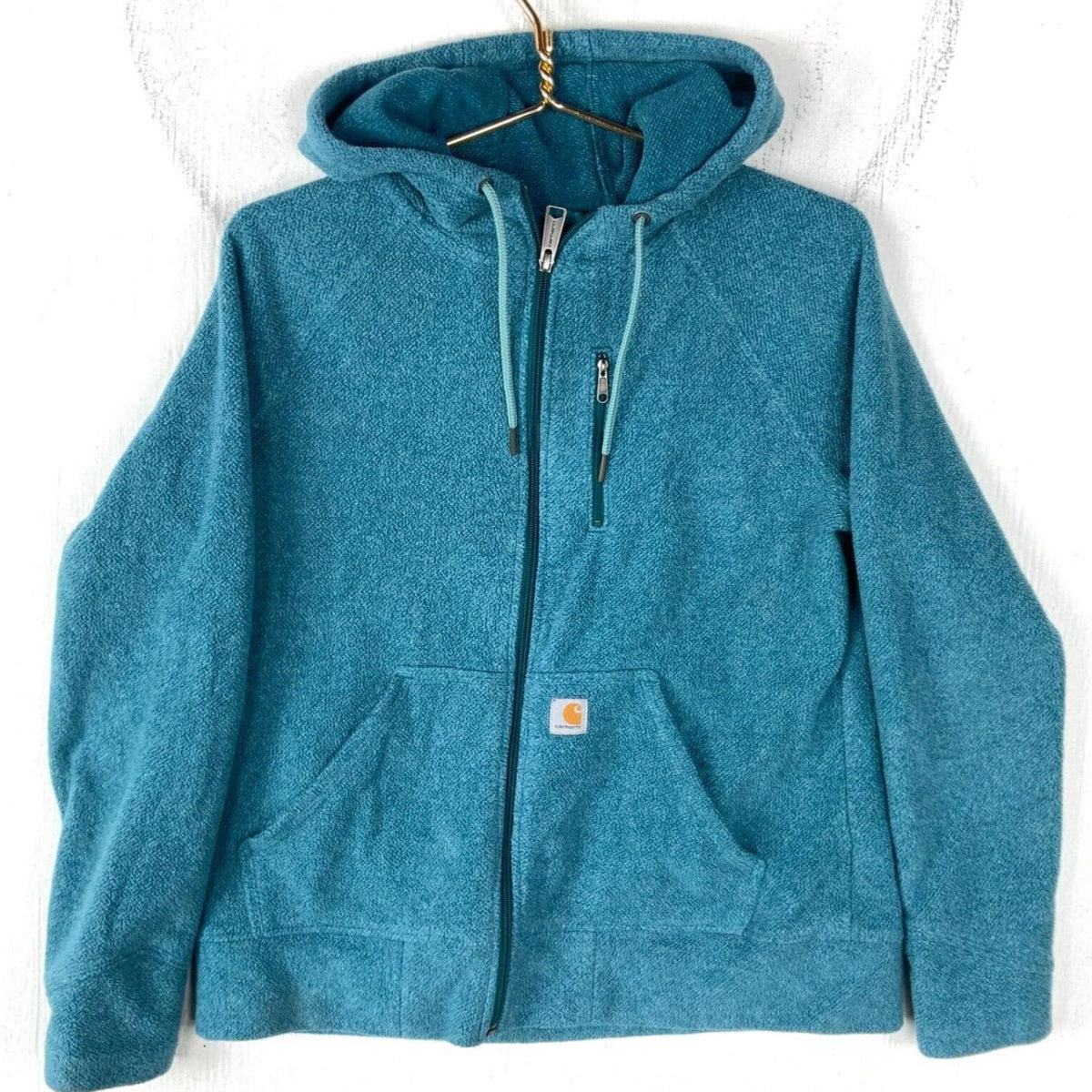 Carhartt Fleece Sweater Hooded Jacket Womens Size Medium Blue Graphic Tee – Everyday Comfort · Must-Have Style