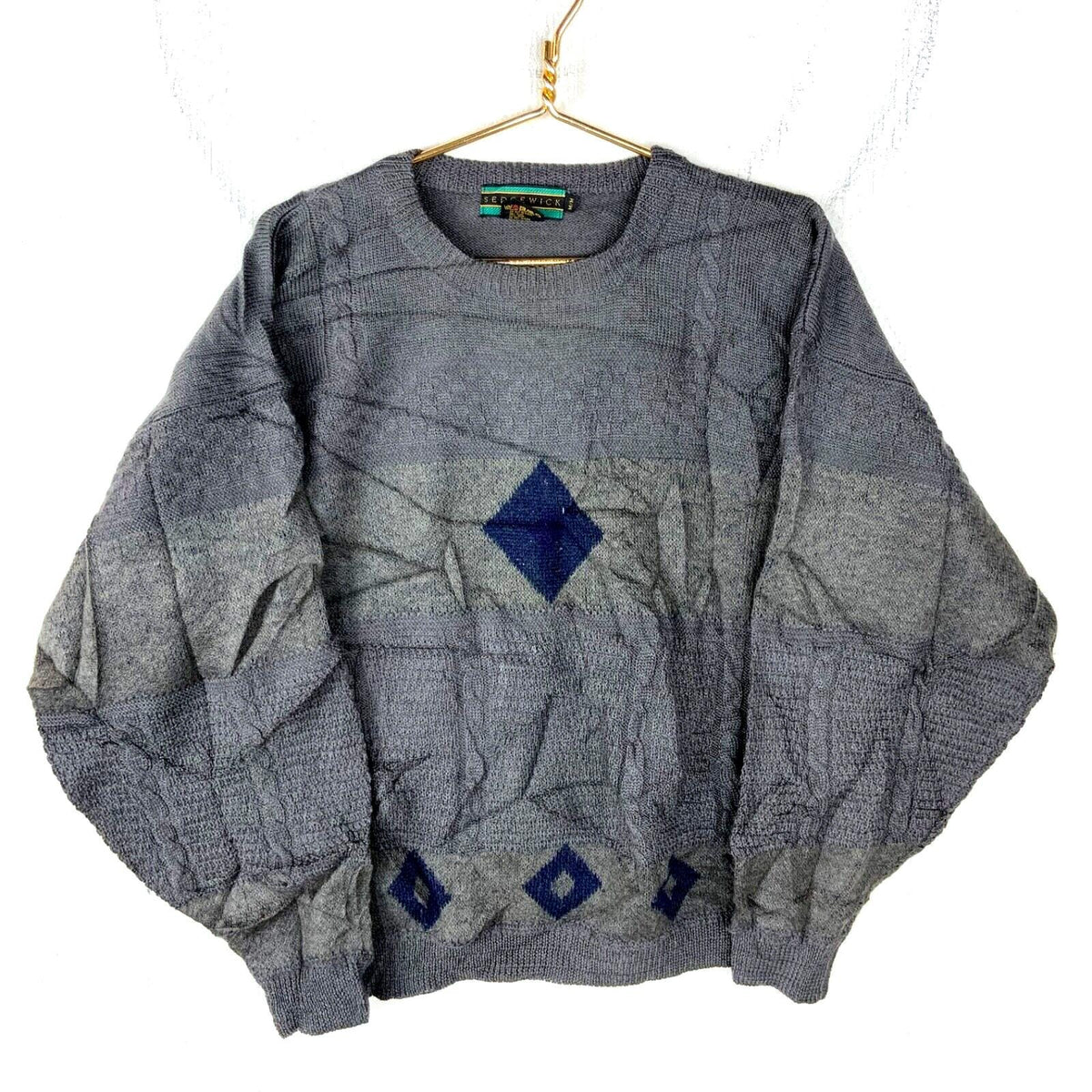 Vintage Grandpa Knit Wool Sweater Medium Gray Crewneck Argyle 90s Graphic Tee – Everyday Comfort · High-Quality Print