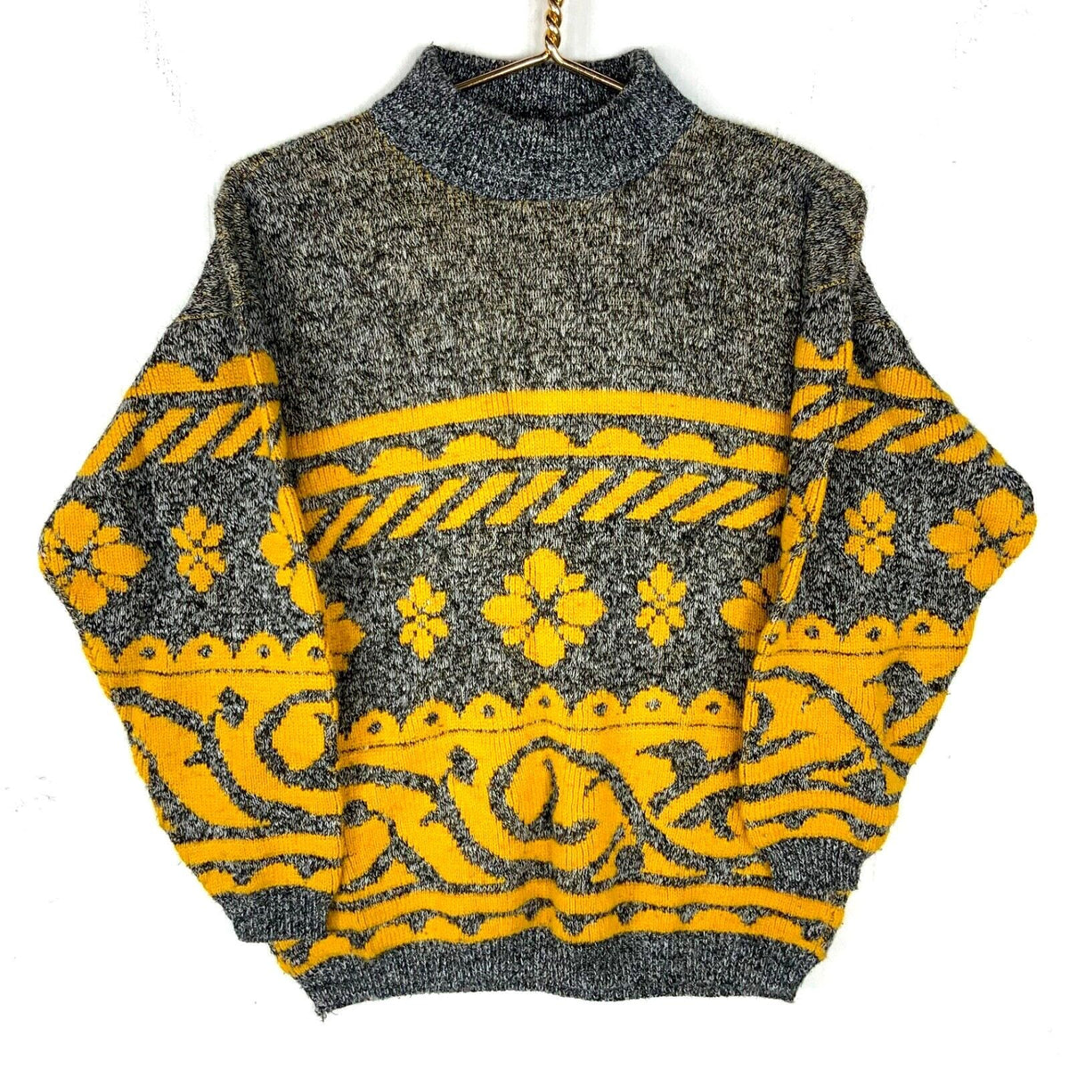 Vintage Grandma Knit Sweater Womens Large Gray Pattern Mock Neck 90s Graphic Tee – Easygoing Wear · Must-Have Style