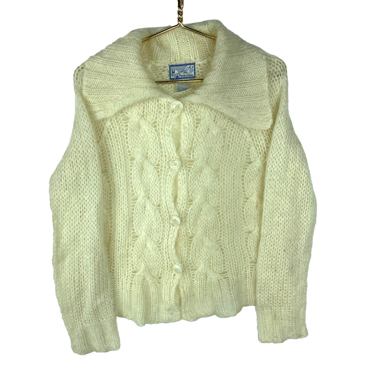 Vintage Grandma Cable Knit Mohair Wool Cardigan Sweater Womens Medium White 90s Graphic Tee – Aesthetic Look · Must-Have Style