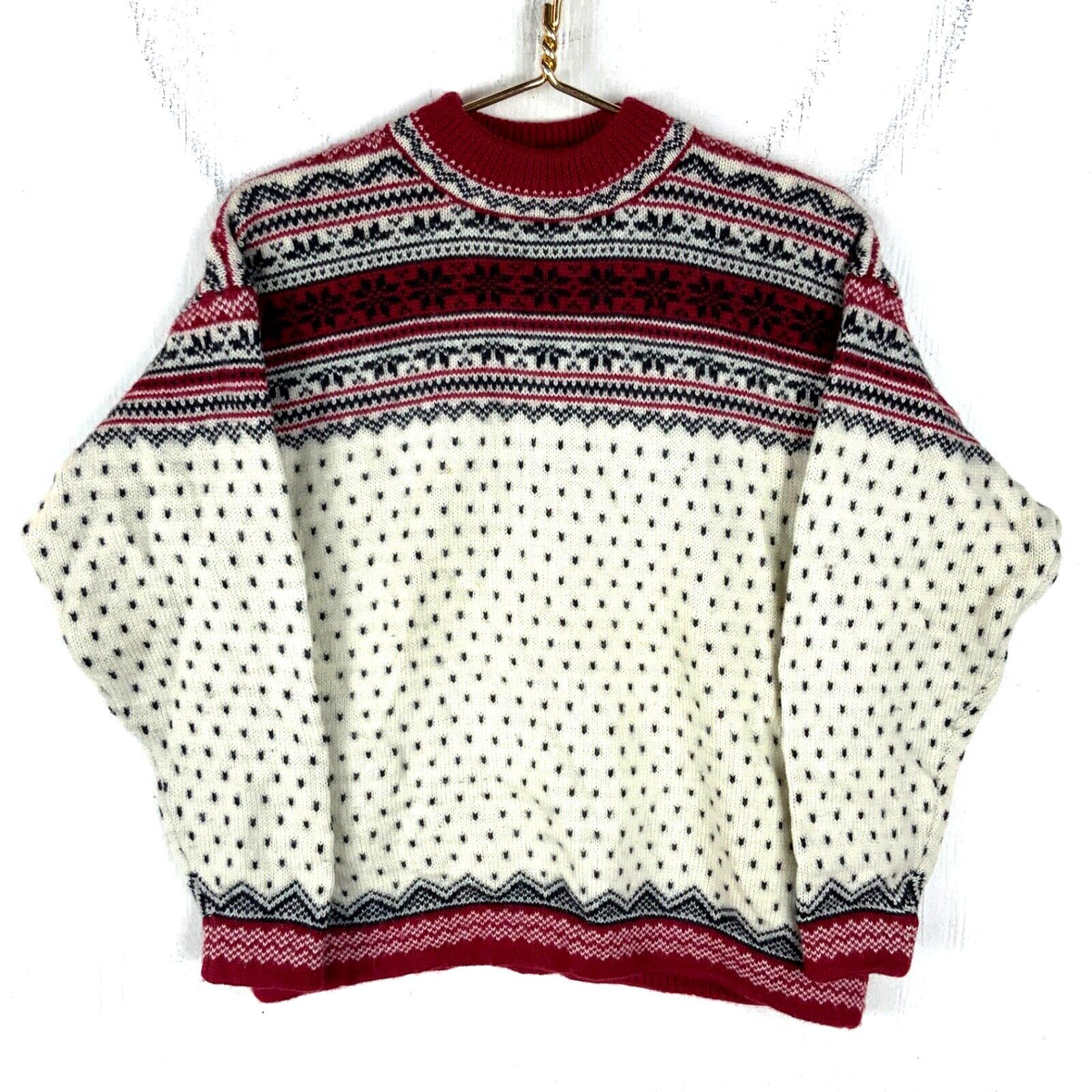 Vintage Grandma Knit Wool Sweater Womens Medium White Mock Neck Nordic Graphic Tee – Soft Feel · Must-Have Style