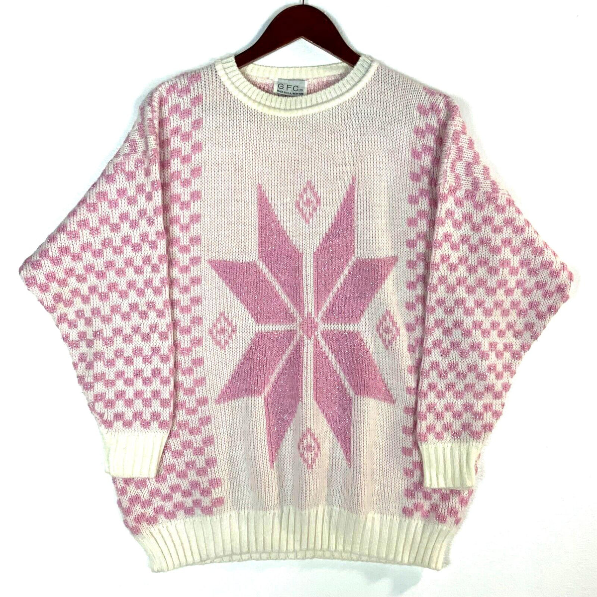 Vintage Grandma Knit Sweater Womens Medium Pink Crewneck Pattern 90s Graphic Tee – Cozy Vibes · Great Gift For Fans
