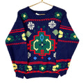 Vintage Grandma Knit Wool Sweater Womens Size Medium Blue Crewneck Pattern 90s Graphic Tee – Warm & Stylish · High-Quality Print