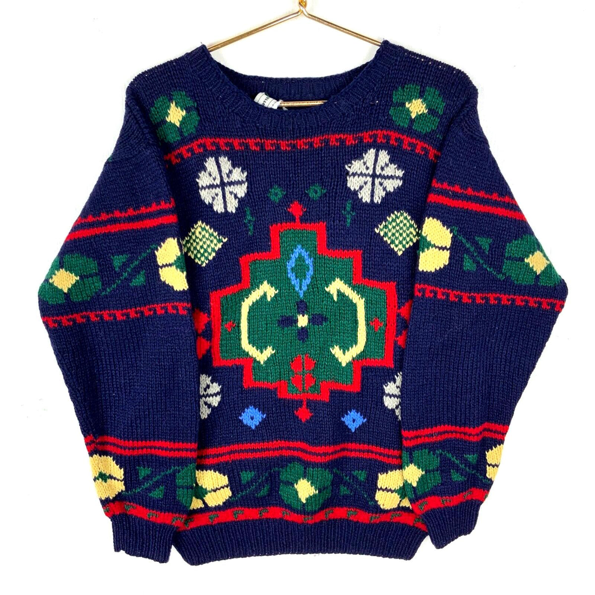 Vintage Grandma Knit Wool Sweater Womens Size Medium Blue Crewneck Pattern 90s Graphic Tee – Warm & Stylish · High-Quality Print