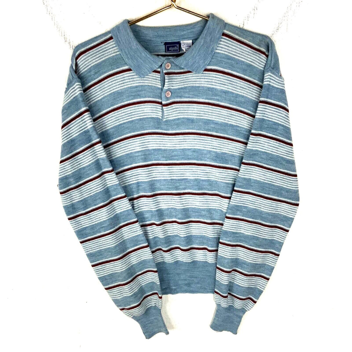 Vintage Grandpa Knit Henley Sweater Extra Large Blue Striped 80s Graphic Tee – Cozy Vibes · Top Pick For Any Outfit
