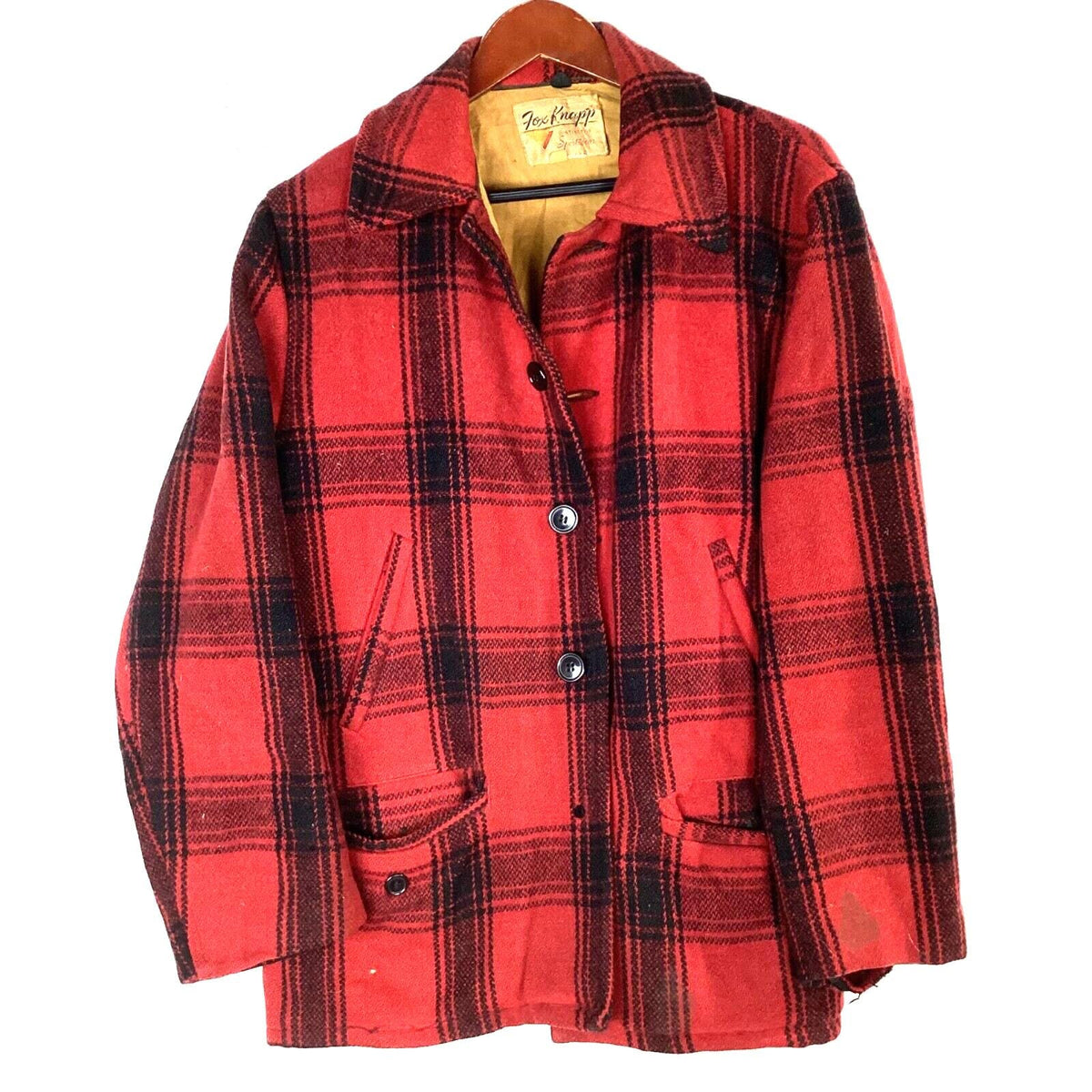 Vintage 1960s Wool Hunting Coat Jacket Size 40 Red Plaid Button Up Fox Knapp Graphic Tee – Warm & Stylish · Must-Have Style