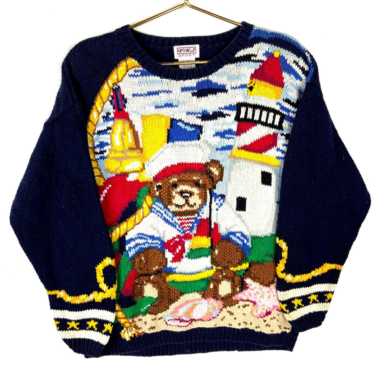 Vintage Grandma Knit Sweater Extra Large Blue Crewneck Teddy Bear 90s Graphic Tee – Cozy Vibes · Perfect For Daily Wear