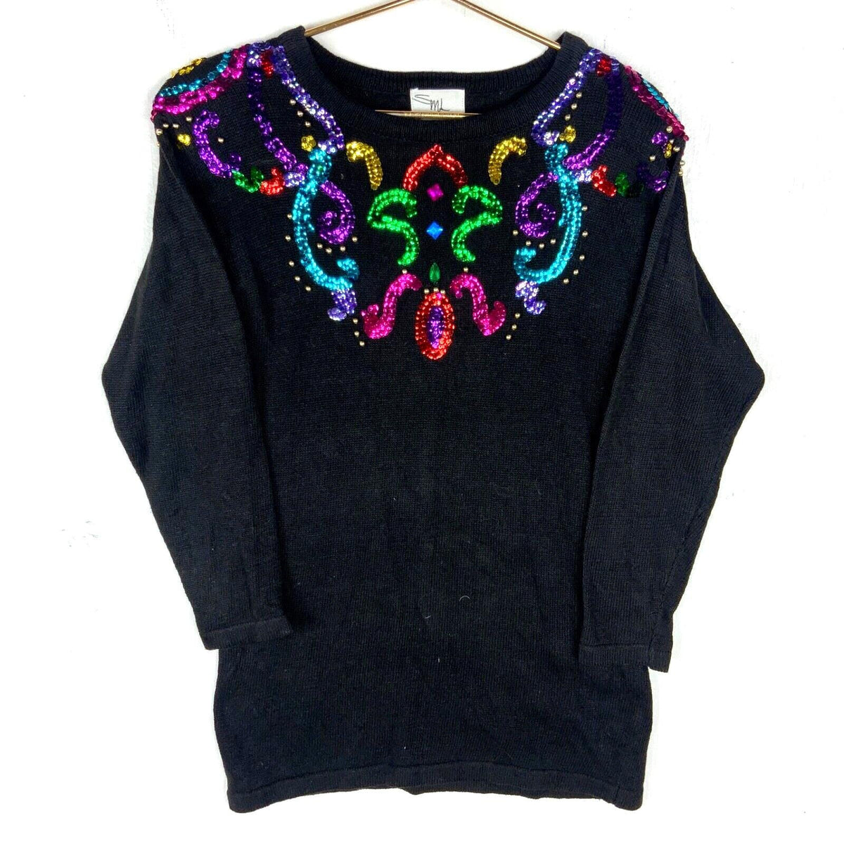 Vintage Grandma Knit Sweater Womens Small Black Sequin 90s Graphic Tee – Easygoing Wear · Must-Have Style