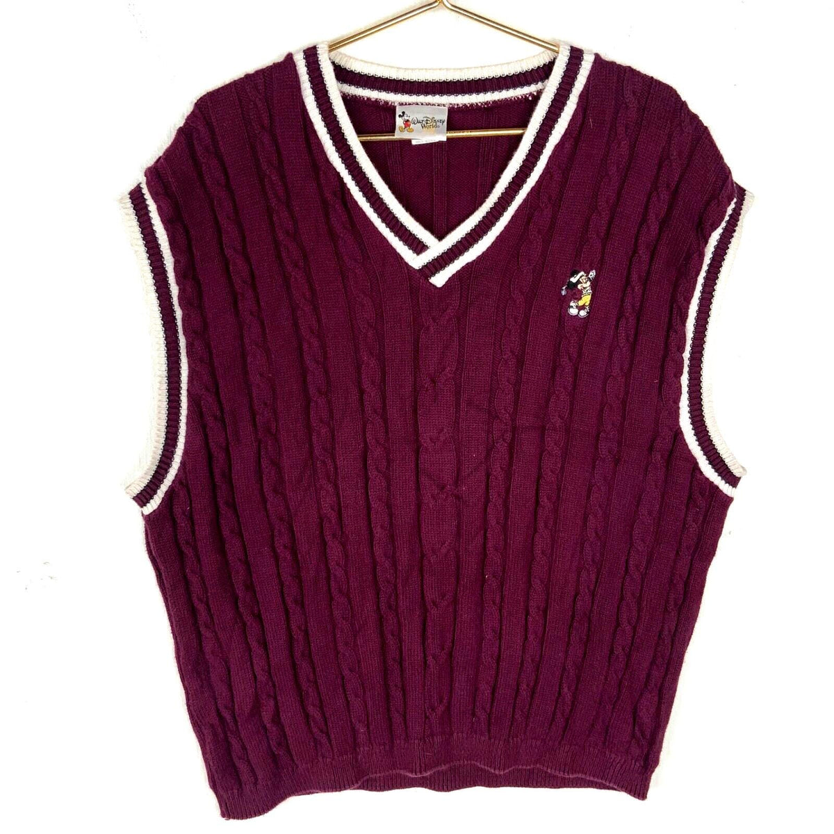 Vintage Disney Mickey Mouse Cable Knit Sweater Vest XL Maroon Made Usa 90s Graphic Tee – Easygoing Wear · Top Pick For Any Outfit