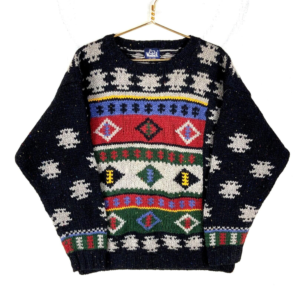 Vintage Woolrich Knit Wool Sweater XL Black Crewneck Aztec 90s Graphic Tee – Bold Style · Perfect For Daily Wear
