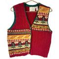 Vintage Grandma Cable Knit Sweater Vest Womens Small Red Hand Embroidered 90s Graphic Tee – Warm & Stylish · Great Gift For Fans