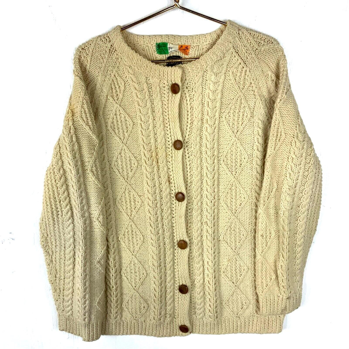 Vintage Grandma Cable Knit Wool Cardigan Sweater Womens Medium Ireland 90s Graphic Tee – Soft Feel · High-Quality Print