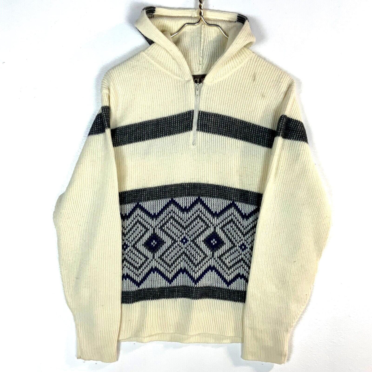 Vintage 1980s Grandpa Knit Sweater XL White Pattern 14 Zip Hoodie Made Usa Hoodie – Cozy Vibes · Must-Have Style