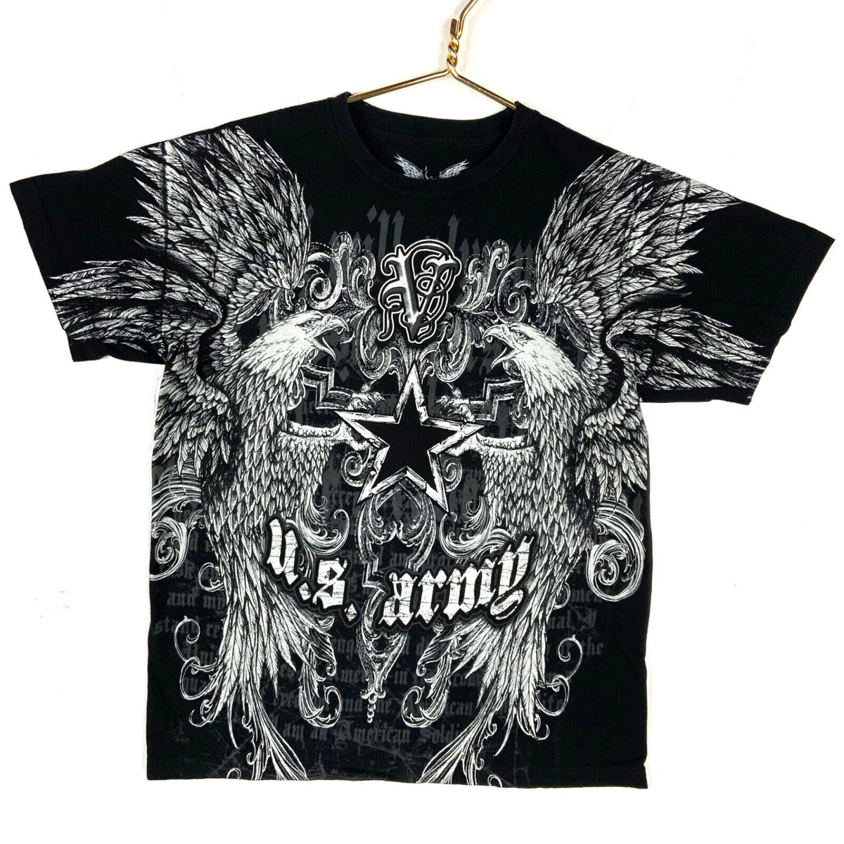 US Army Y2K All Over Print TShirt Size Medium Black Streetwear Eagles Usa Graphic Tee – Bold Style · Must-Have Style