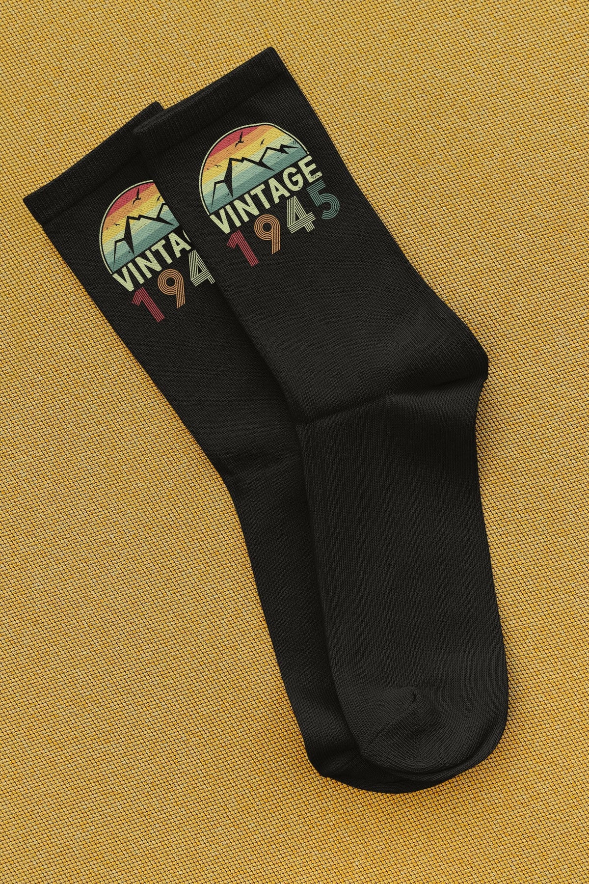 Vintage 1945 Socks 80th Birthday Socks Born in 1945 Gift Retro 1945 Socks Anniversary Gift Fun Birthday Socks Black Socks Graphic Tee – Aesthetic Look · Must-Have Style
