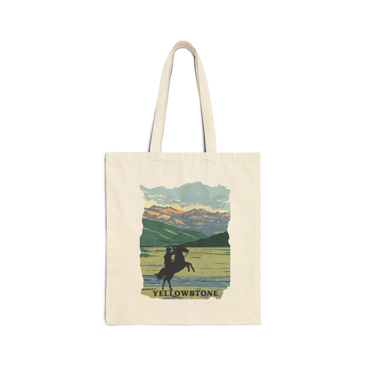 Yellowstone Mountain Scene Canvas Tote Bag Western Cowboy Roping Grocery Bag Western Scene Tote Tote Bag – Cozy Vibes · Top Pick For Any Outfit