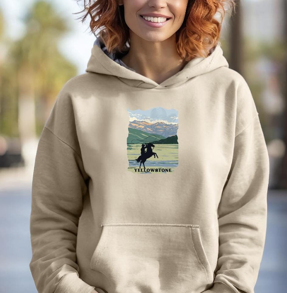 Yellowstone Cowboy Mountain Scene Hoodie Western Adventure Sweatshirt National Park Hoodie Hiking Camping Sweatshirt Nature Hoodie Hoodie – Everyday Comfort · Must-Have Style