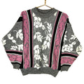 Vintage Grandma Knit Sweater Womens Medium Gray Made In Usa Striped Floral 90s Graphic Tee – Bold Style · Must-Have Style