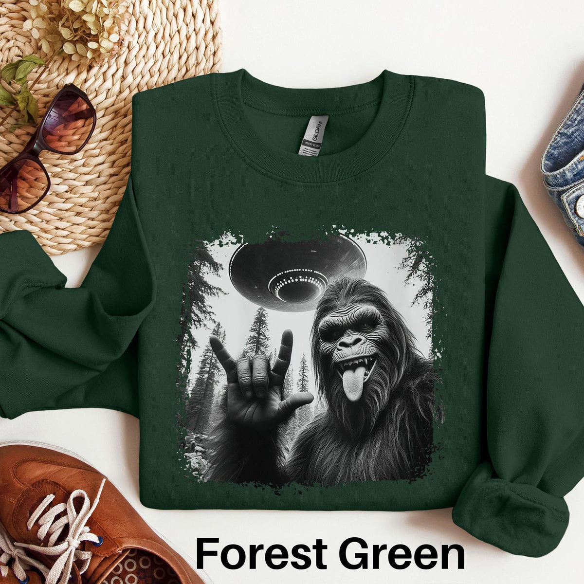 Bigfoot UFO Sweatshirt Funny Alien Encounter Sweater Sasquatch Gift Adult Humor Cryptid Gift Cryptozoology Sweater Paranormal Gift Sweatshirt – Fan Favorite · High-Quality Print