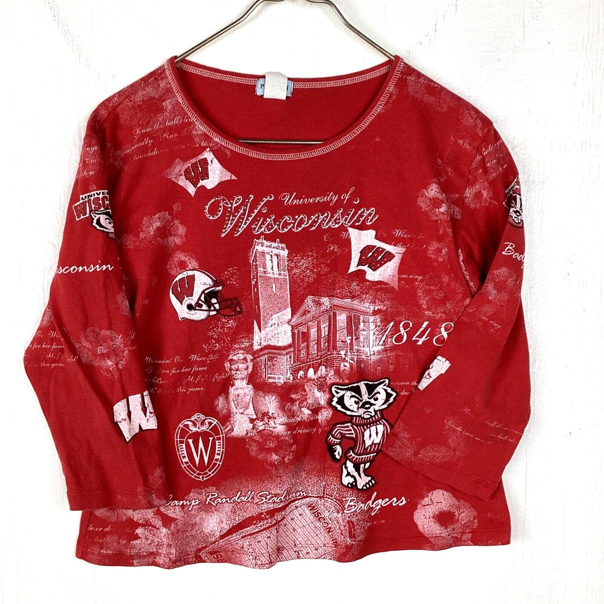 Vintage Wisconsin Badgers Womens TShirt Medium Rhinestone 90s Graphic Tee – Easygoing Wear · Top Pick For Any Outfit