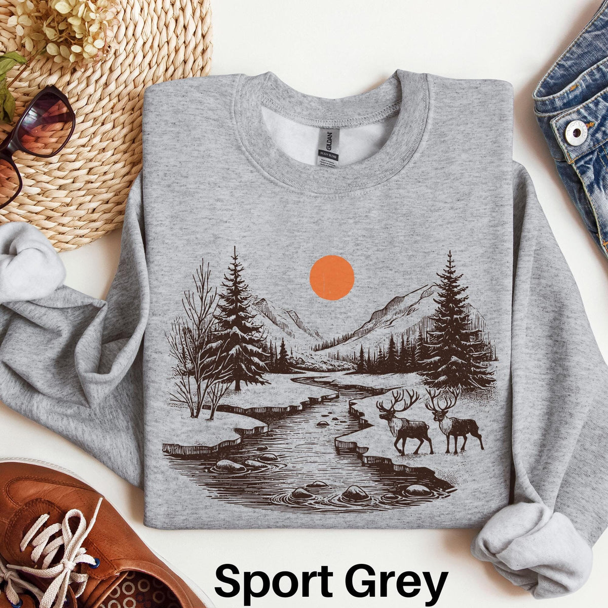 Retro Deer Wilderness Scene Sweatshirt Winter Deer Sweater 90s Sweatshirt Deer Lover Gift Whitetail Deer Hunting Shirt Nature Sweater Sweatshirt – Easygoing Wear · Perfect For Daily Wear