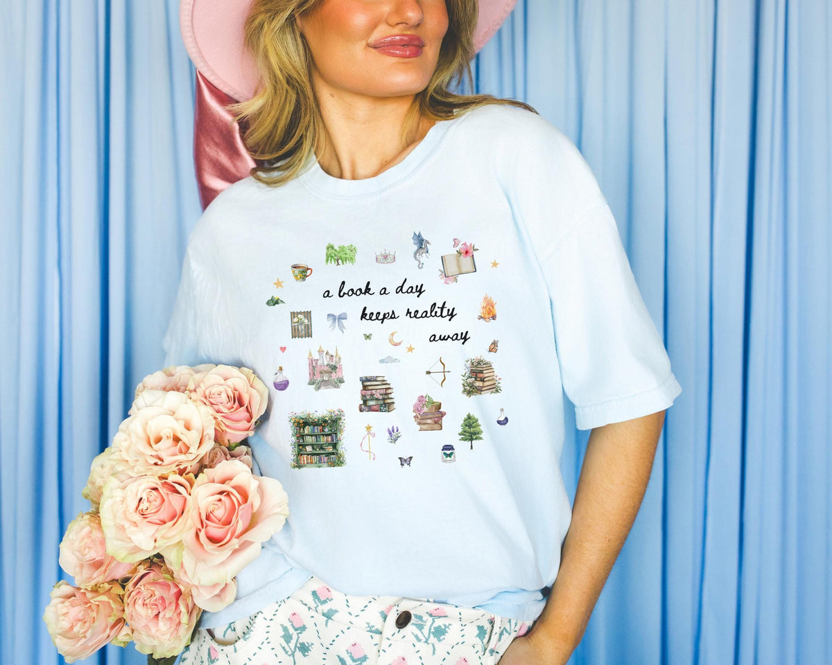 Fantasy Romance Reader Tee Shirt for Friend Who Loves Romantasy Novels Cute Romance Author TShirt Cozy Bookworm Gift Books with Dragons Graphic Tee – Fan Favorite · Must-Have Style