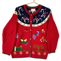 Vintage Grandma Knit Wool Sweater Womens Small Red Fair Isle Floral Cardigan Graphic Tee – Warm & Stylish · High-Quality Print