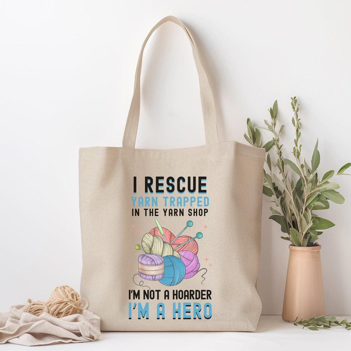 Funny Knitting Tote Bag Yarn Lover Shopping Tote Knitter Gift Large Reusable Canvas Grocery Bag Knitting Supplies Bag Craft Lover Gift Tote Bag – Cozy Vibes · Perfect For Daily Wear