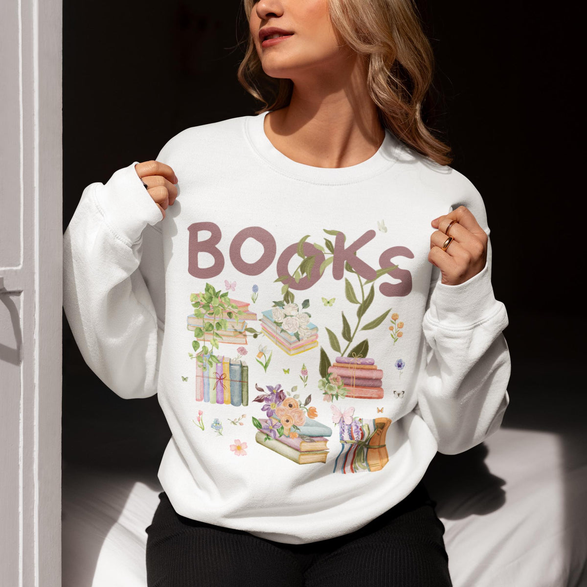 Wild Bookish Sweatshirt with Flowers Cute and Messy Book Lover Crewneck Vintage Botanicals Gift for Romance Reader or School Librarian Sweatshirt – Warm & Stylish · Trending Graphic Apparel