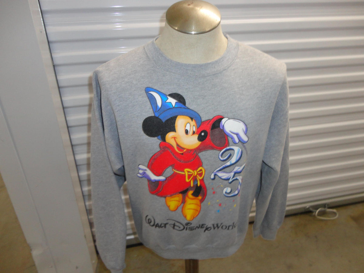Vintage 9039s Walt Disney World 25th Anniversary Mickey Mouse Wizard Grey Crewneck Sweatshirt Size S Sweatshirt – Soft Feel · Perfect For Daily Wear